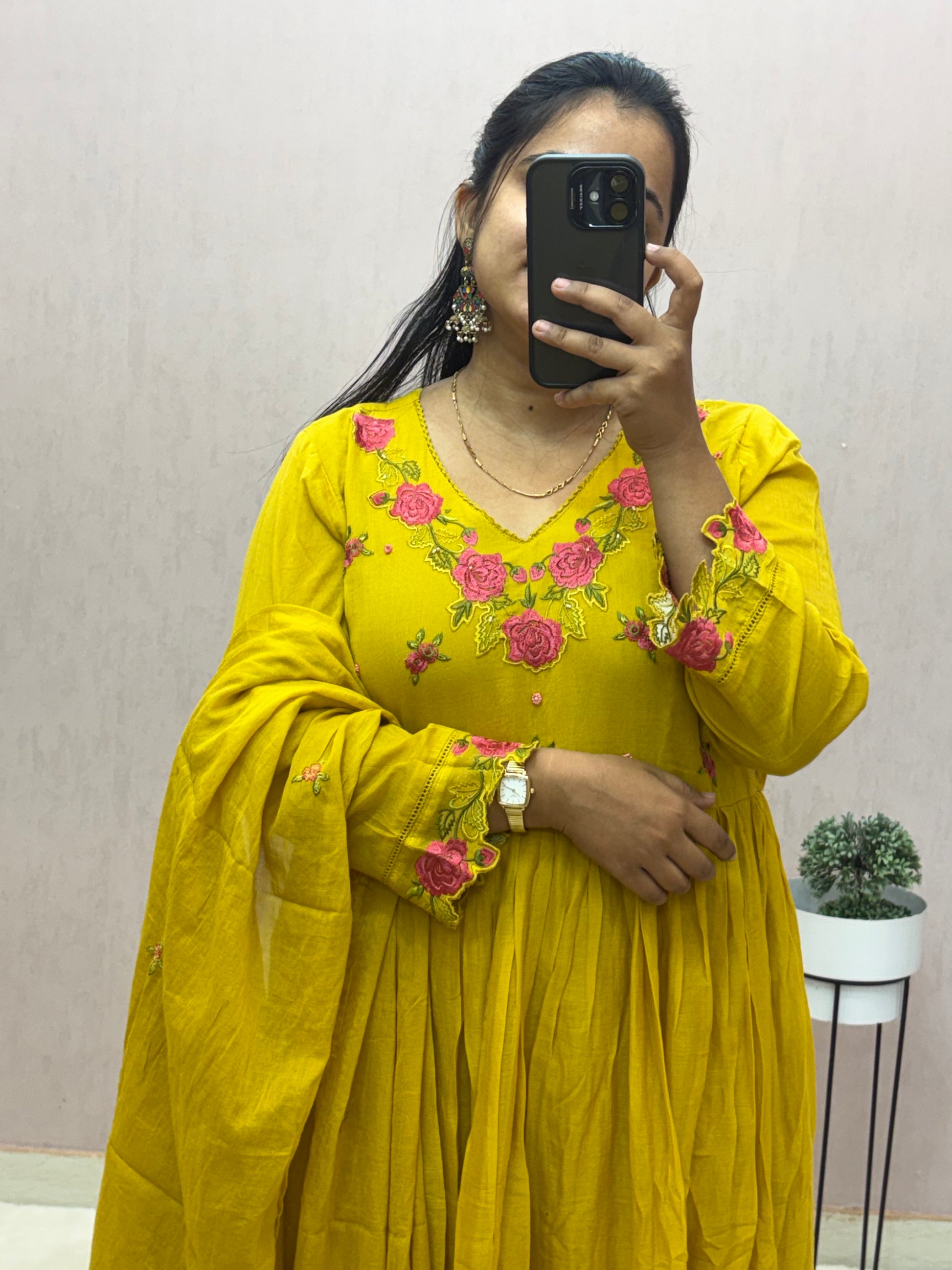 Mul Cotton Anarkali Suit Set