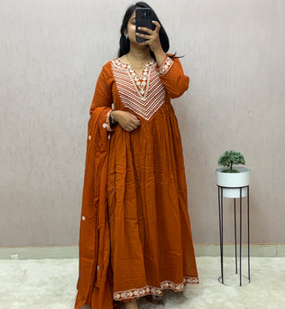 Mul Cotton Anarkali Suit Set