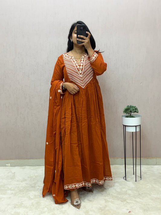 Mul Cotton Anarkali Suit Set