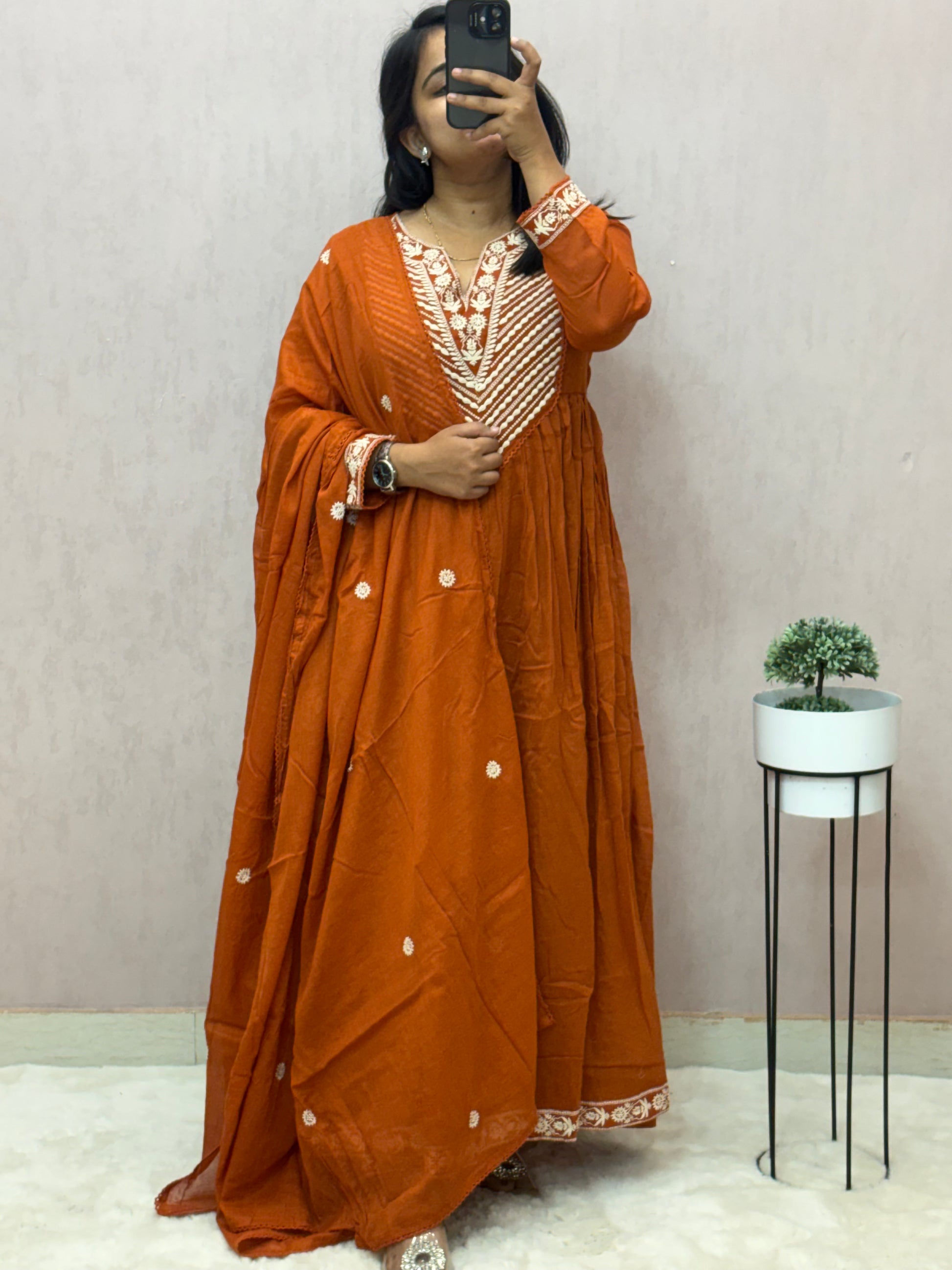 Mul Cotton Anarkali Suit Set