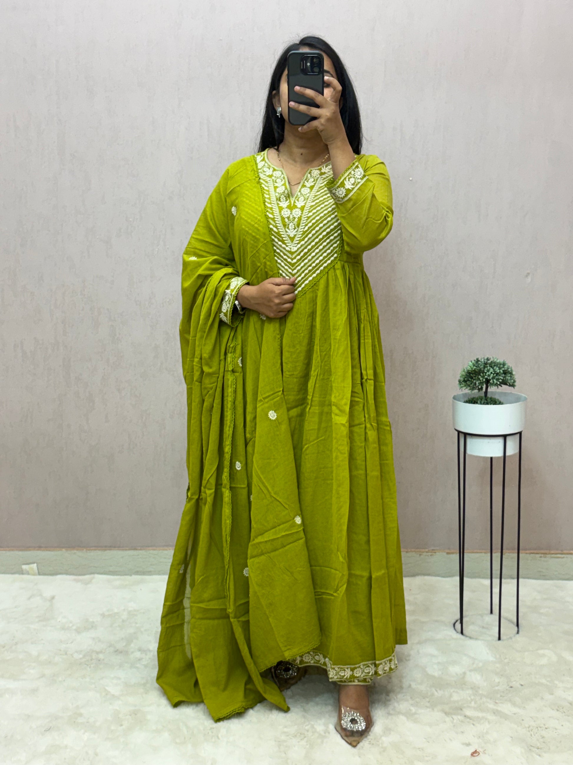mul Cotton Anarkali Suit Set
