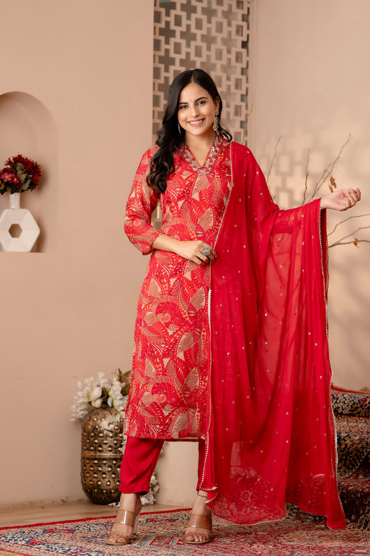 Oragnza Straight Kurti With Pant And Dupatta