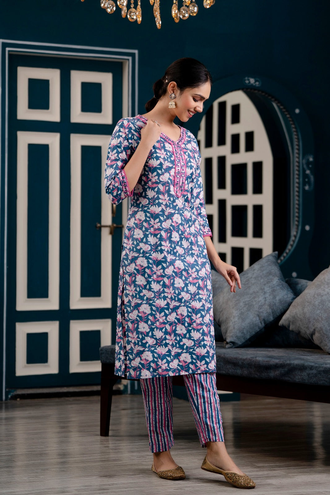 Cotton Straight Kurti Pant dupatta Set