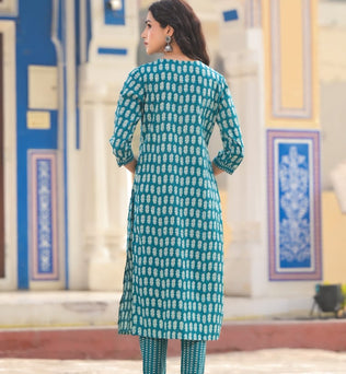 Cotton Printed Straight Kurti With Pant And Dupatta