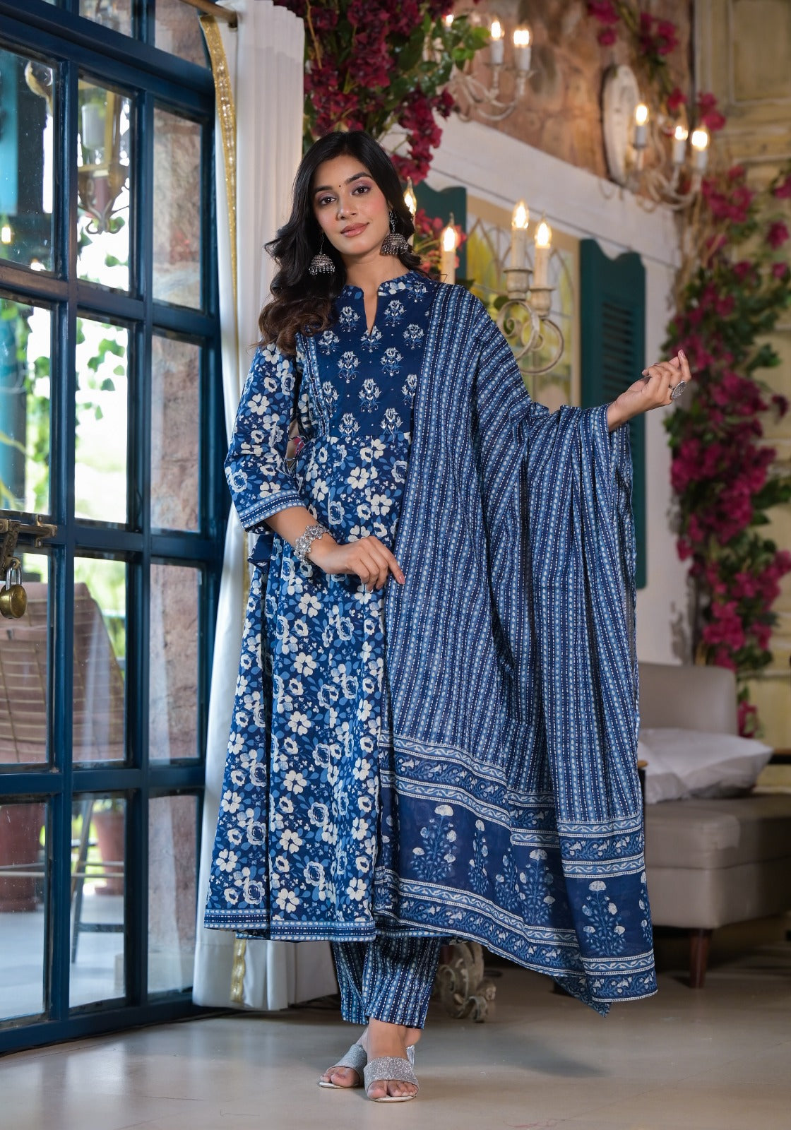 Cotton Anarkli Kurti With Pant And Dupatta