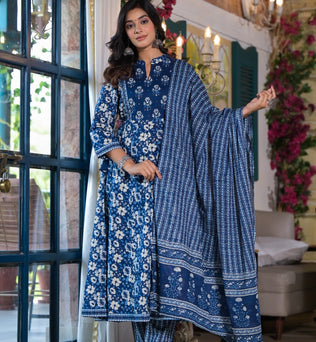 Cotton Anarkli Kurti With Pant And Dupatta