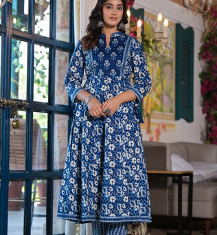 Cotton Anarkli Kurti With Pant And Dupatta