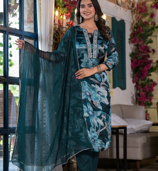 Chinon Straight Kurti With Pant and Dupatta