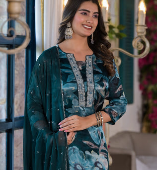 Chinon Straight Kurti With Pant and Dupatta