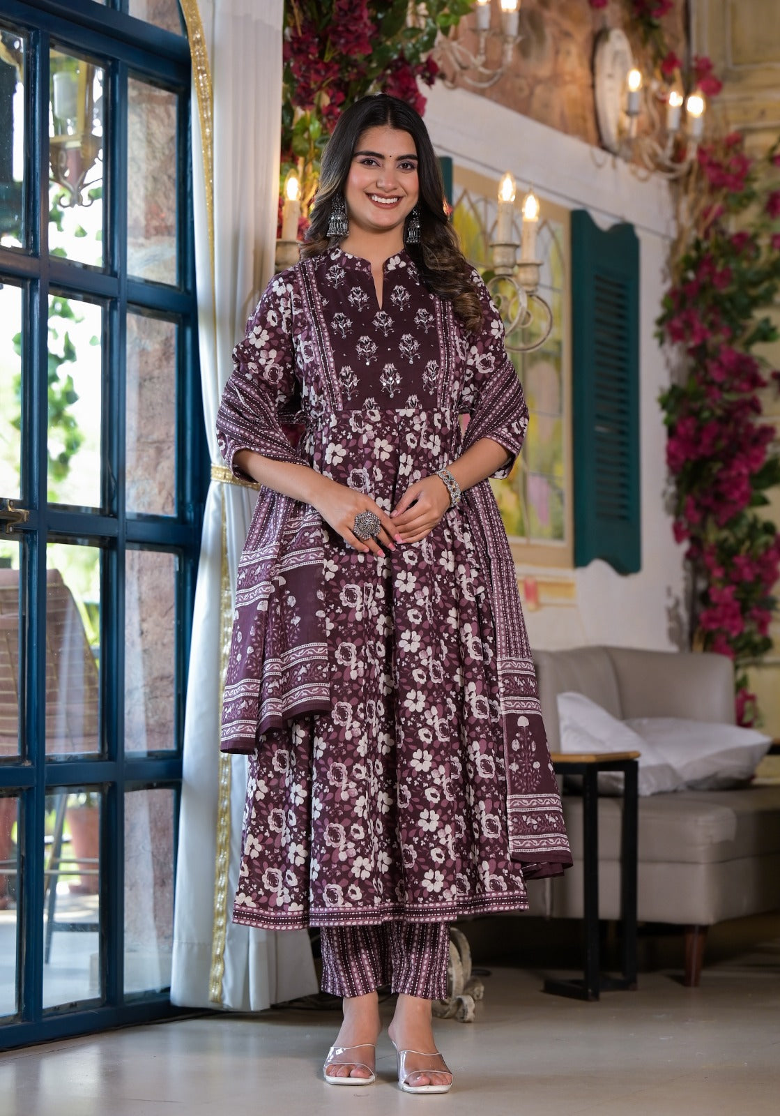 Cotton Anarkli Kurti With Pant And Dupatta