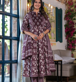 Cotton Anarkli Kurti With Pant And Dupatta