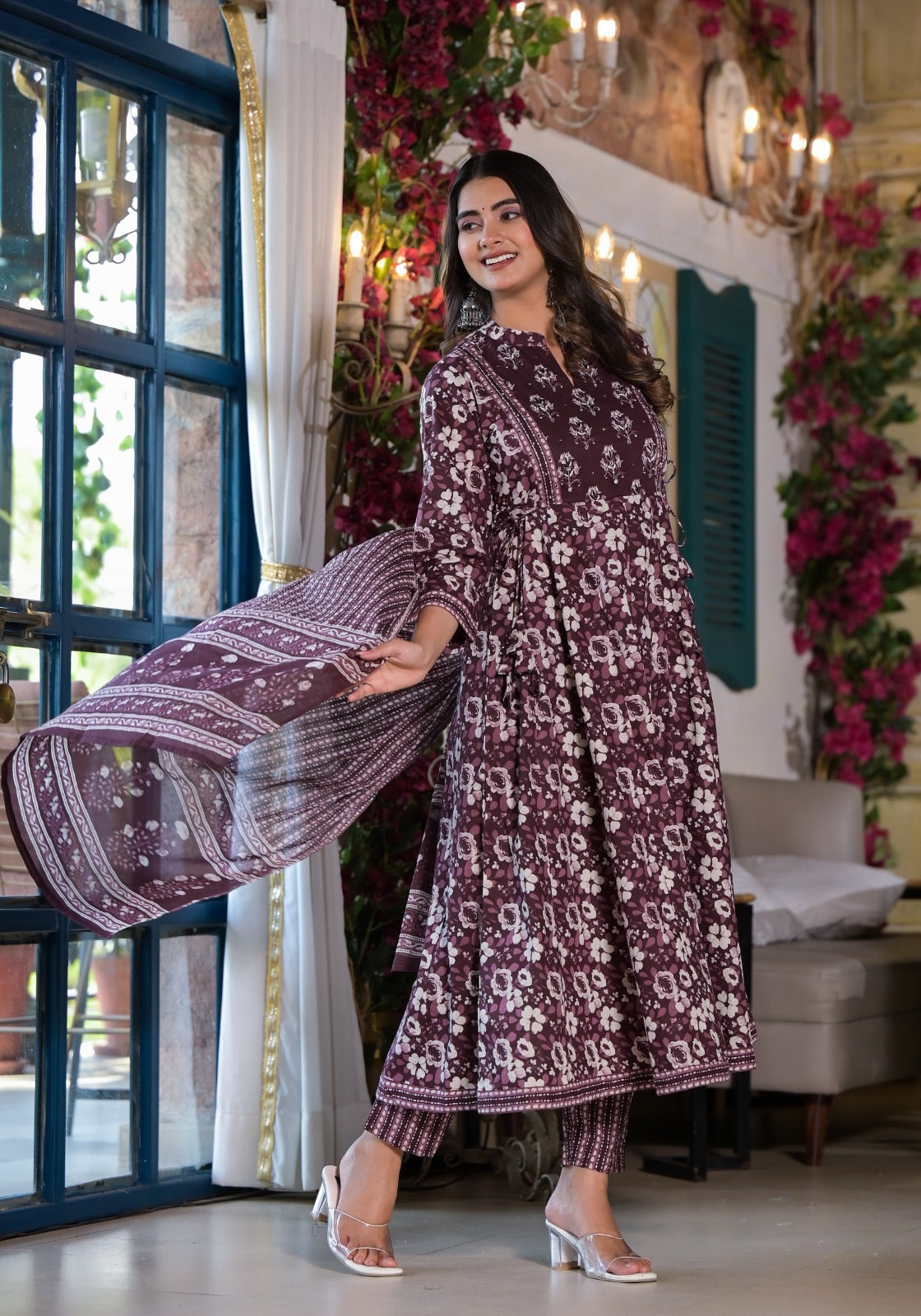 Cotton Anarkli Kurti With Pant And Dupatta