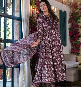 Cotton Anarkli Kurti With Pant And Dupatta