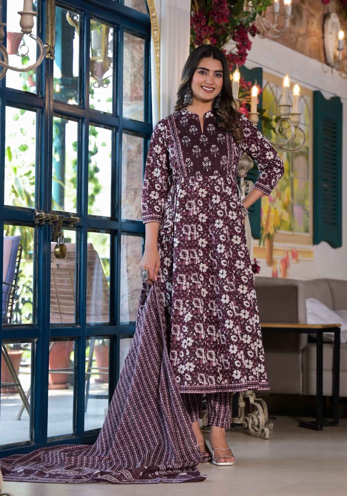 Cotton Anarkli Kurti With Pant And Dupatta