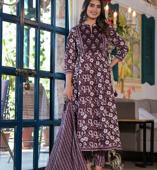 Cotton Anarkli Kurti With Pant And Dupatta