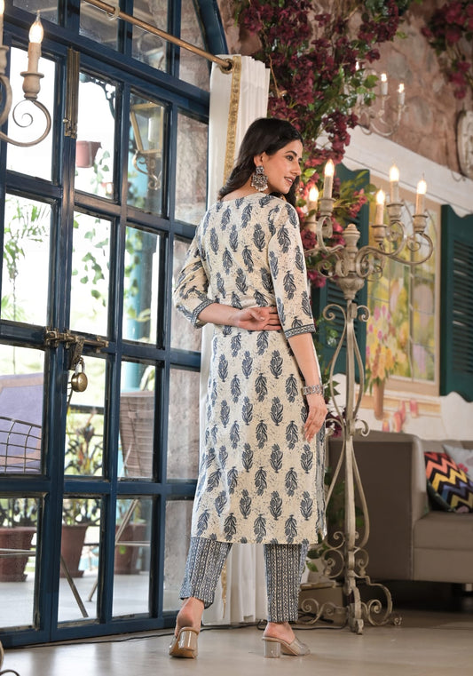 Cotton Printed Straight Kurti With Pant and Dupatta