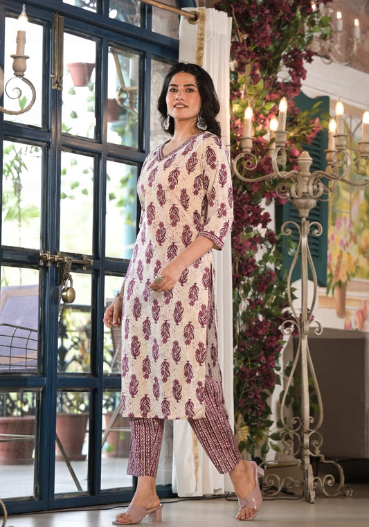 Cotton Printed Straight Kurti With Pant and Dupatta