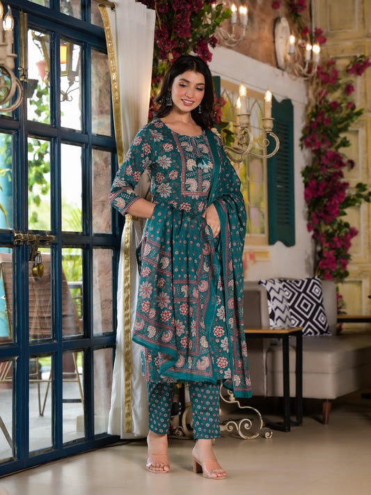 Cotton Printed Straight Kurti With Pant and Dupatta