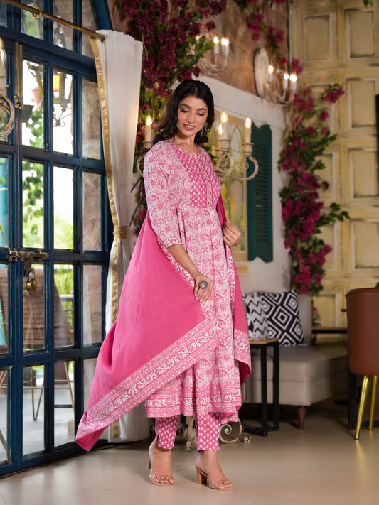 Cotton Anarkali Kurti With Pant And Dupatta