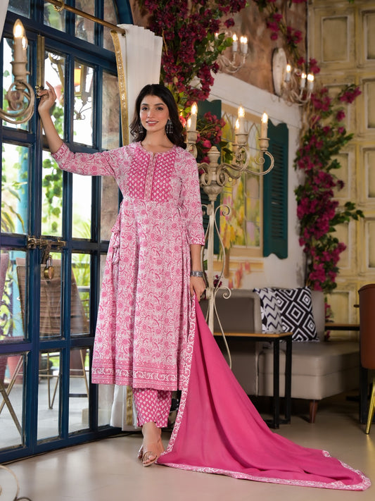 Cotton Anarkali Kurti With Pant And Dupatta