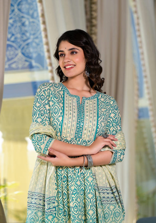 Cotton Anarkali Kurti With Pant And Dupatta