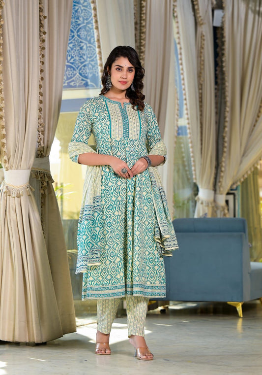 Cotton Anarkali Kurti With Pant And Dupatta