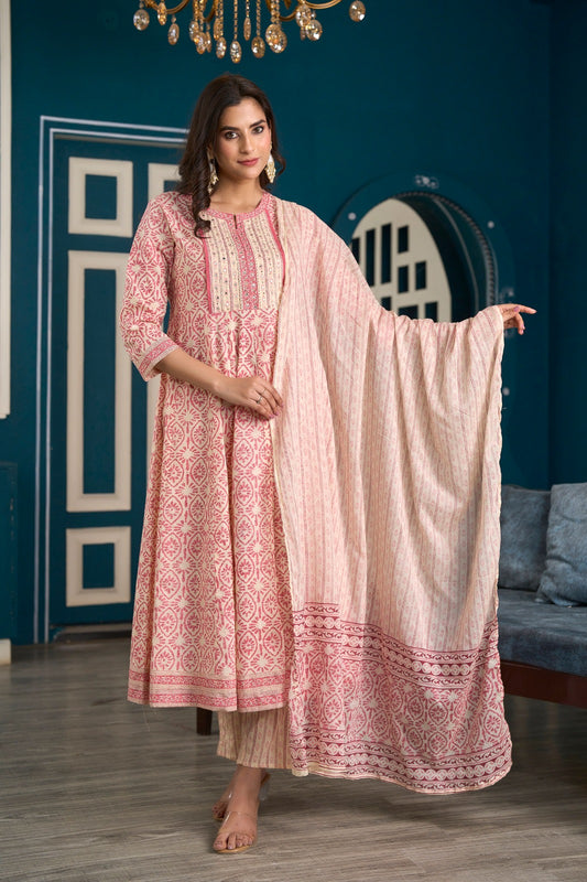 Cotton Anarkali Kurti With Pant And Dupatta