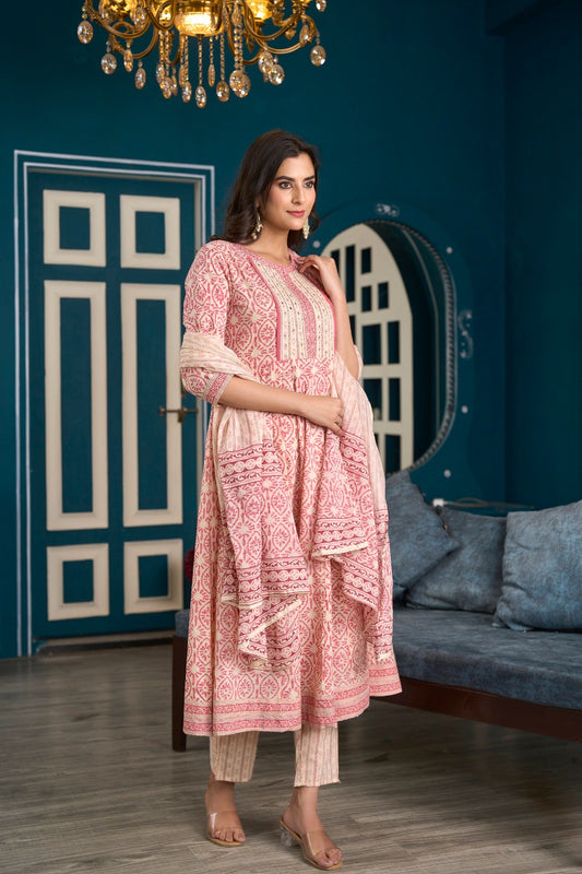 Cotton Anarkali Kurti With Pant And Dupatta