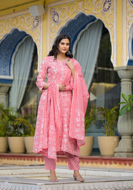 Cotton Front Cut Kurti With Pant and Dupatta