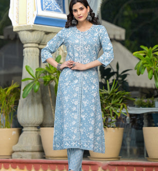 Cotton Front Cut Kurti with Pant and Dupatta