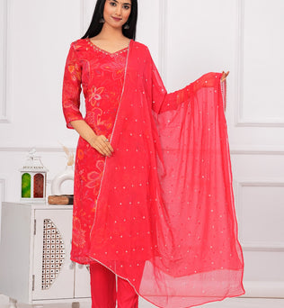 Chinon Straight Kurti Pant Dupatta Set