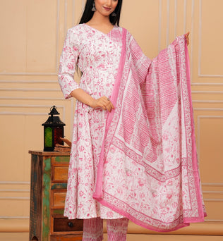 Cotton Anarkali Kurti with Pant and Dupatta