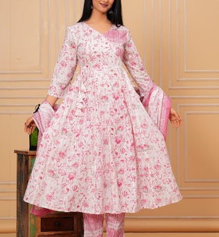 Cotton Anarkali Kurti with Pant and Dupatta