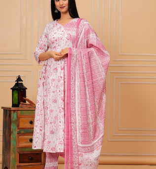 Cotton Anarkali Kurti with Pant and Dupatta