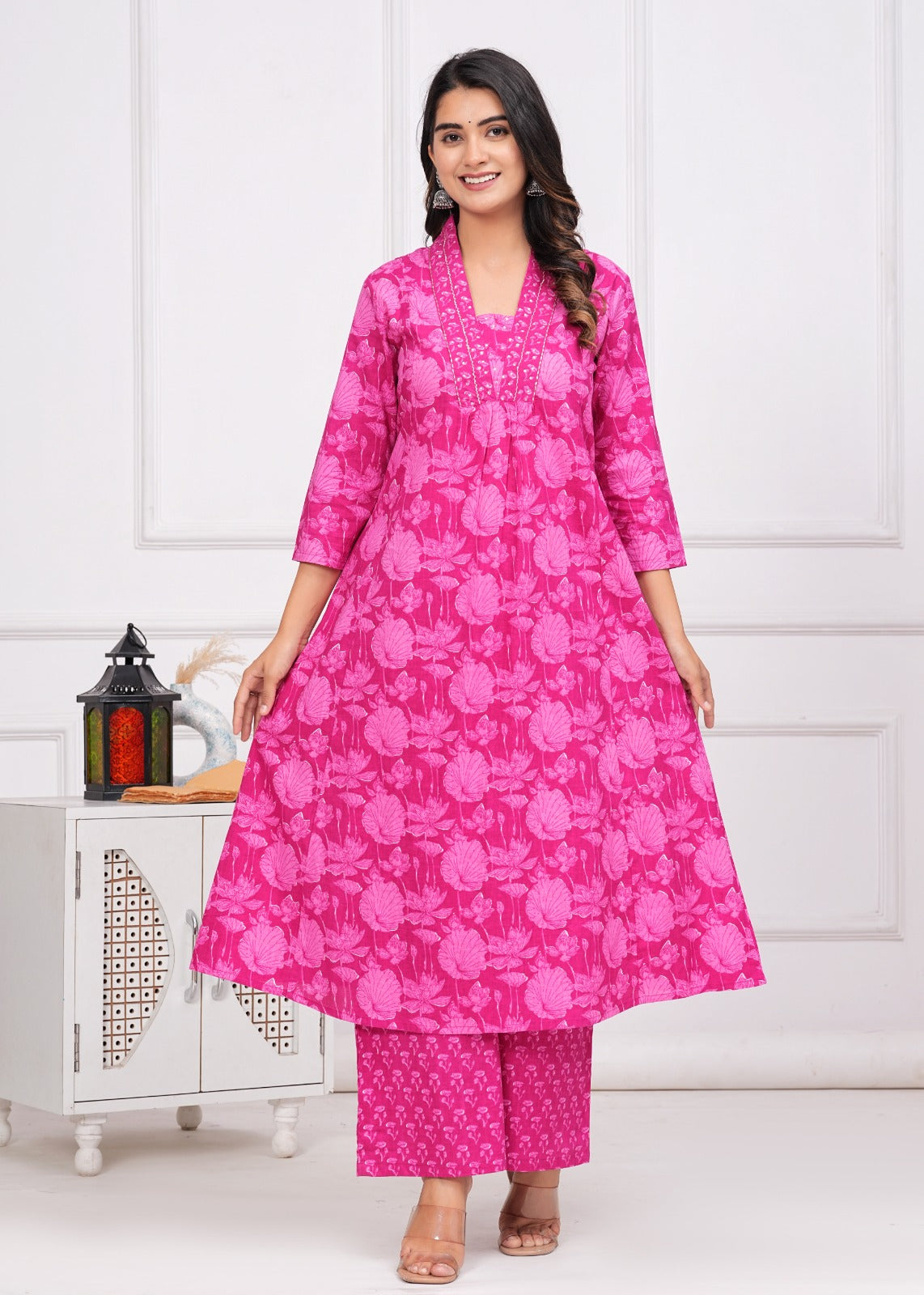 Cotton Printed A-line Kurti with Plazo and Dupatta