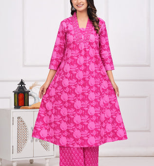 Cotton Printed A-line Kurti with Plazo and Dupatta