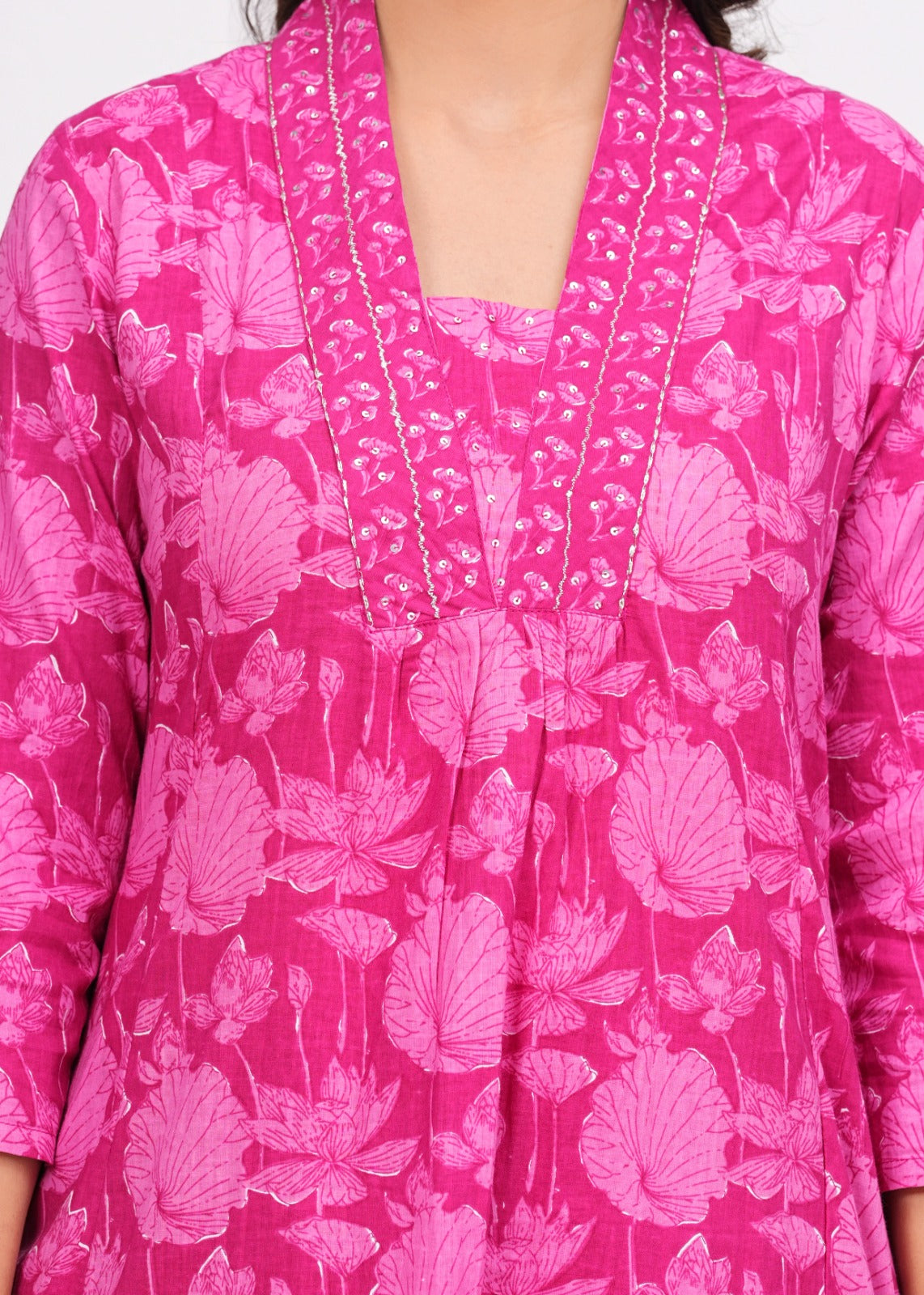 Cotton Printed A-line Kurti with Plazo and Dupatta