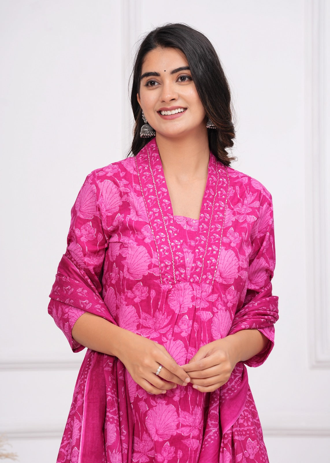 Cotton Printed A-line Kurti with Plazo and Dupatta