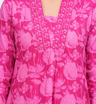 Cotton Printed A-line Kurti with Plazo and Dupatta