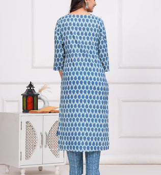 Cotton Printed Straight Kurti with Pant and Dupatta