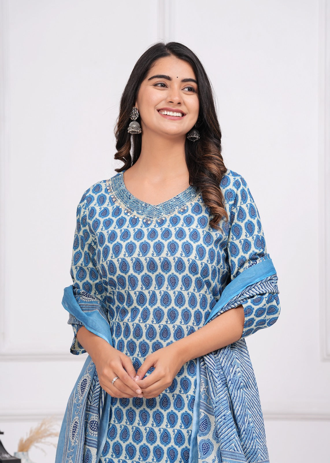 Cotton Printed Straight Kurti with Pant and Dupatta