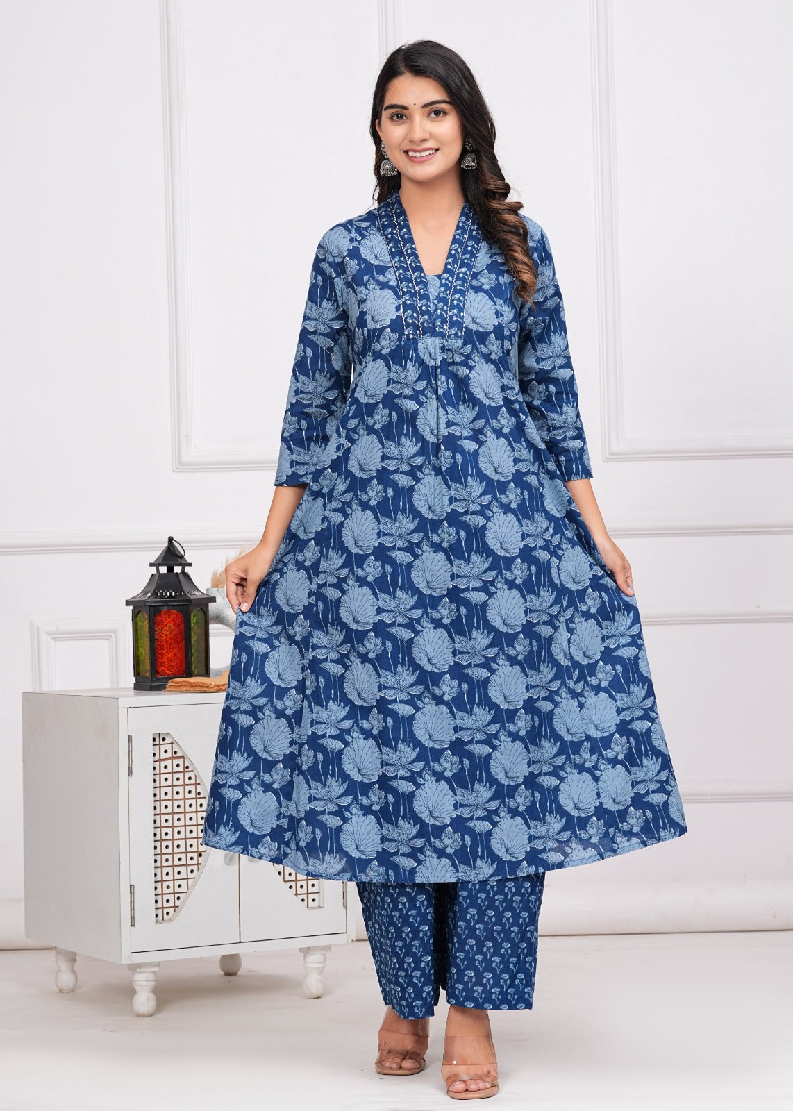 Cotton Printed A-Line Kurti with Plazzo and Dupatta