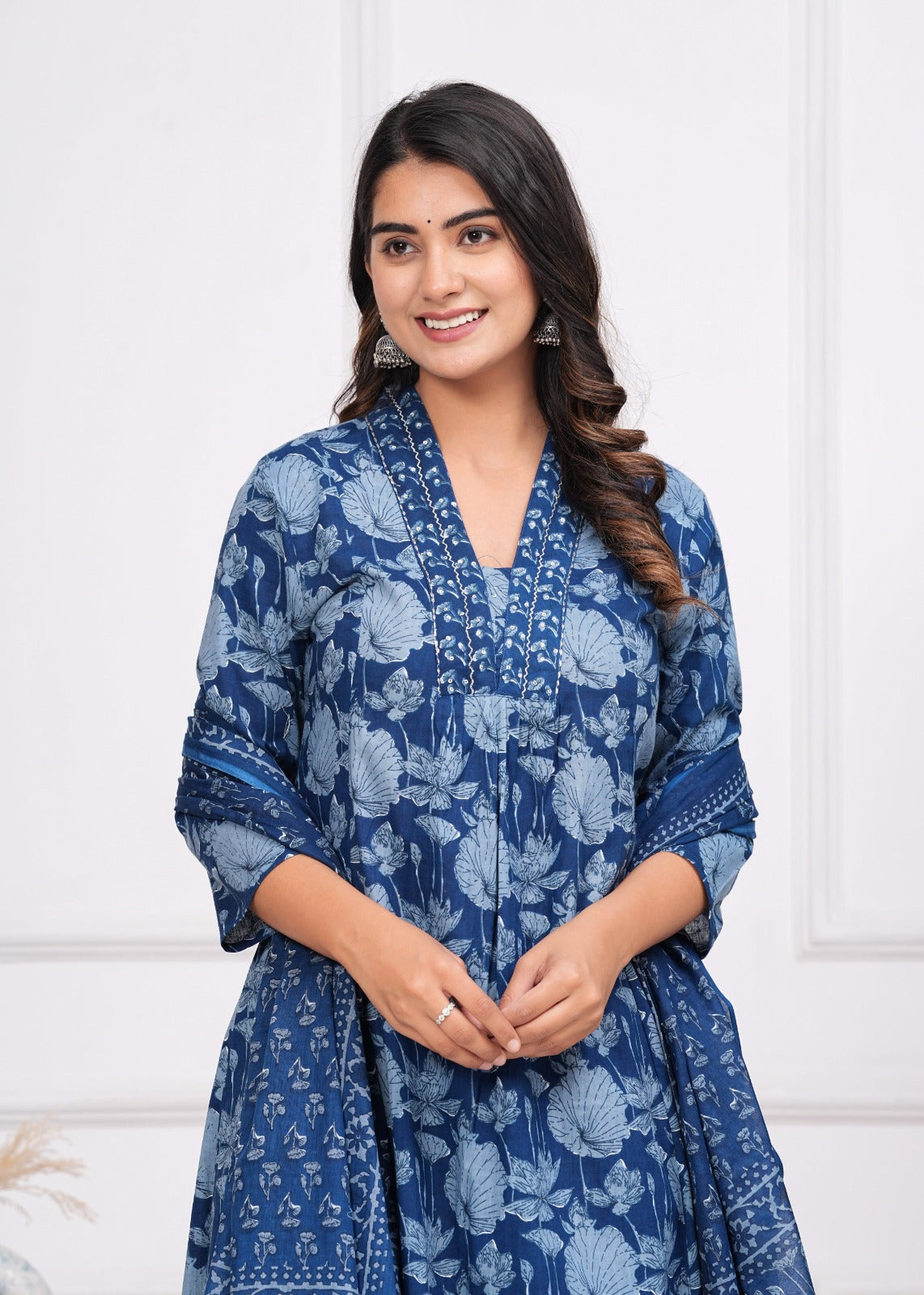 Cotton Printed A-Line Kurti with Plazzo and Dupatta