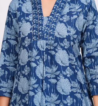 Cotton Printed A-Line Kurti with Plazzo and Dupatta