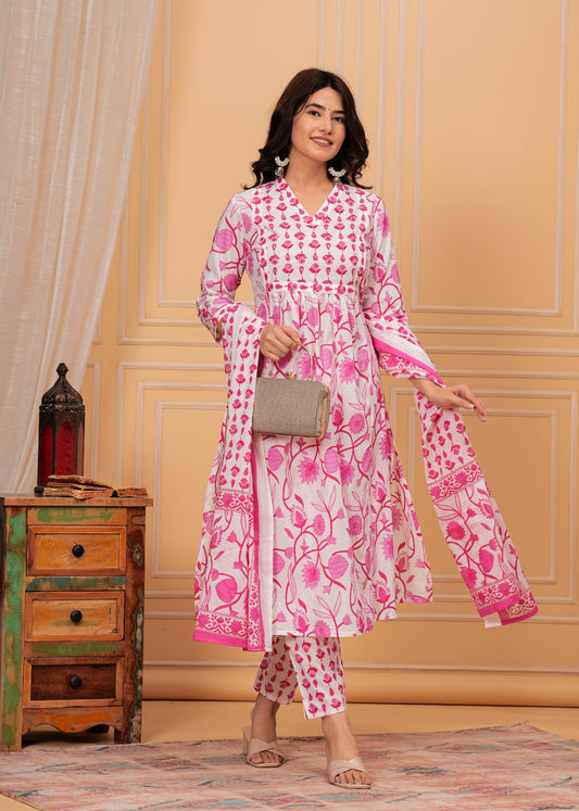 Cotton Printed Kurti with Pant and Dupatta