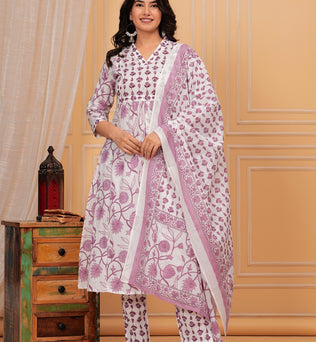 Cotton Printed Kurti with Pant and Dupatta