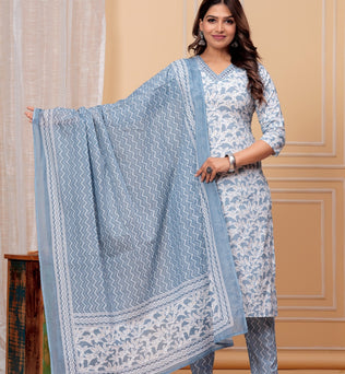 Cotton Straight Kurti with Pant and Dupatta