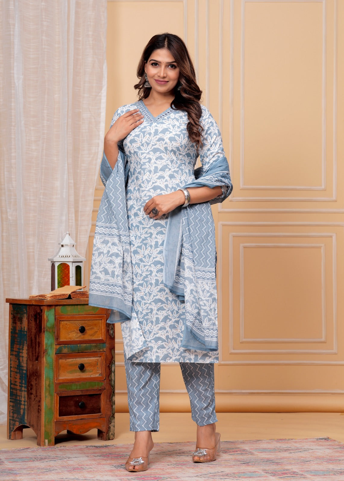 Cotton Straight Kurti with Pant and Dupatta