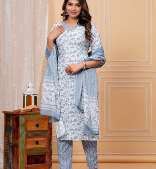 Cotton Straight Kurti with Pant and Dupatta