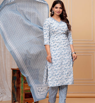 Cotton Straight Kurti with Pant and Dupatta